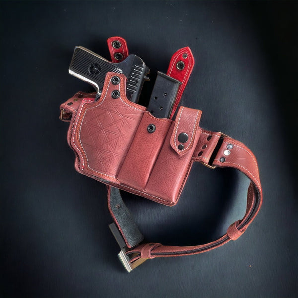 9MM Leather Belt Holster with Two Magazine Holders