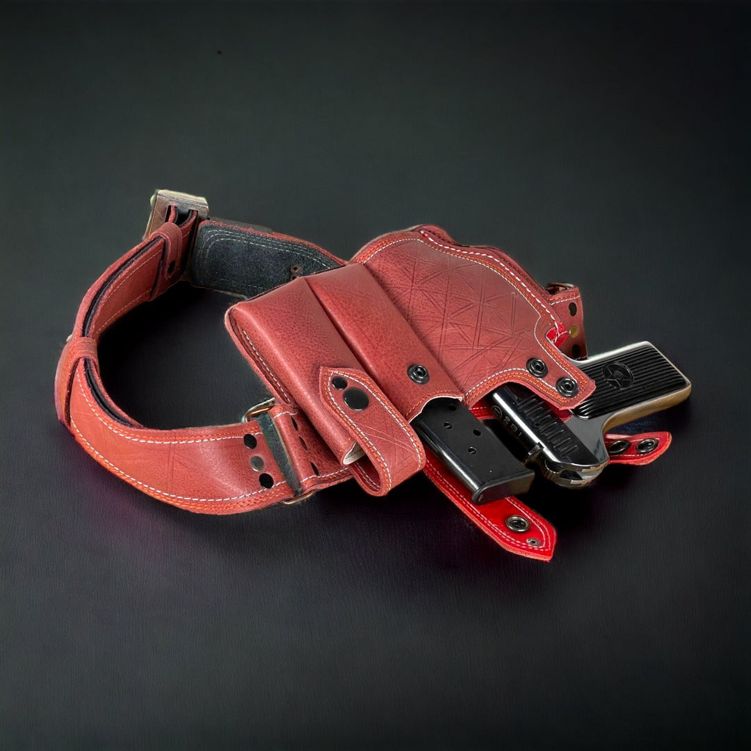 9MM Leather Belt Holster with Two Magazine Holders