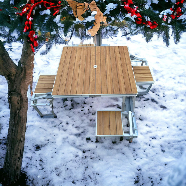 Bamboo Aluminum Foldable Picnic Table with 4 Chairs