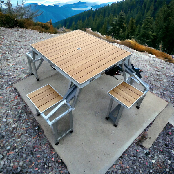 Bamboo Aluminum Foldable Picnic Table with 4 Chairs