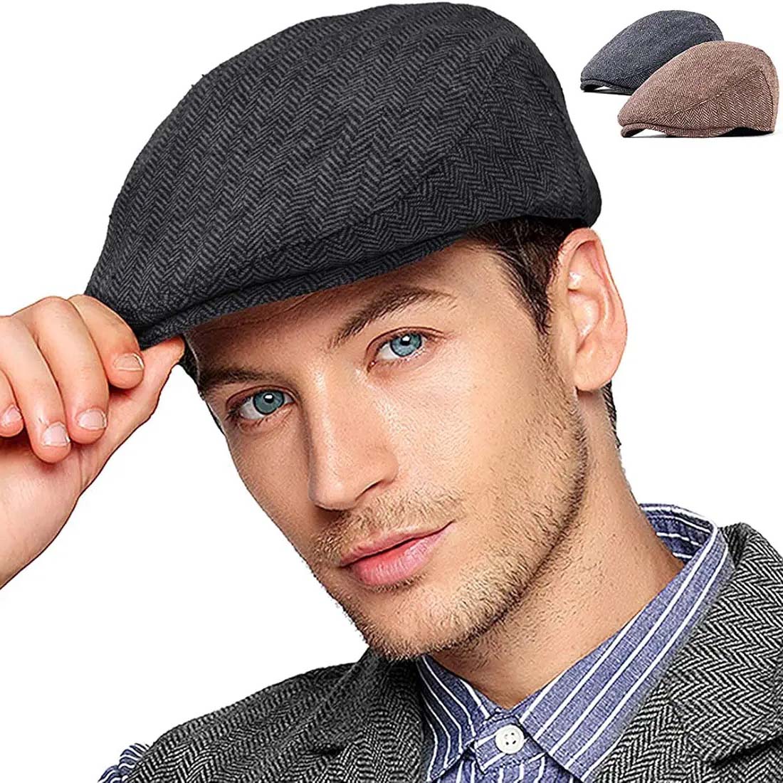 Men's Winter Warm Beret Hat with Adjustable Earmuffs