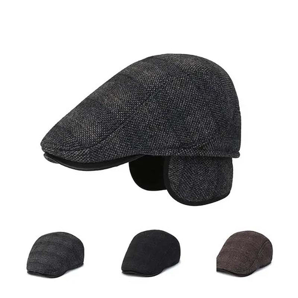 Men's Winter Warm Beret Hat with Adjustable Earmuffs