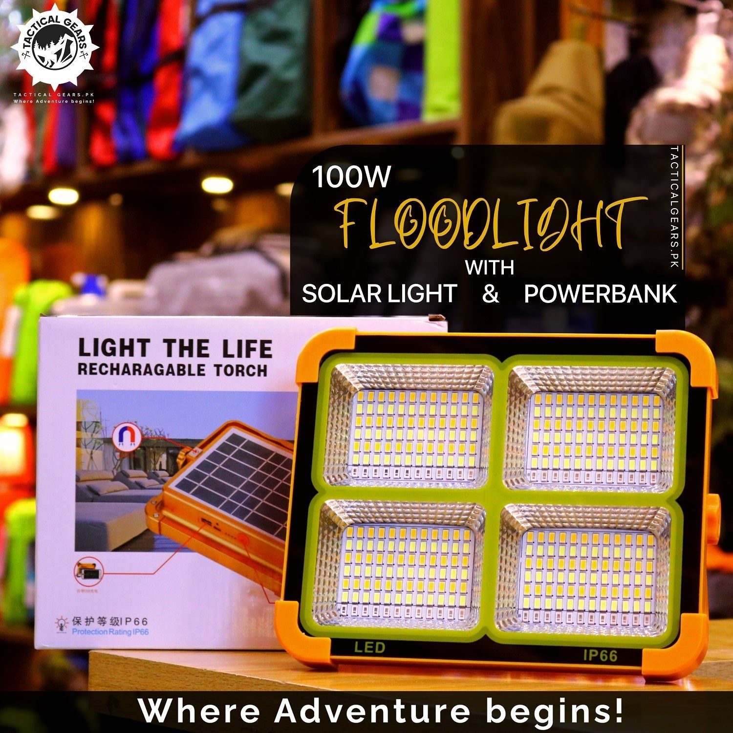 100W Floodlight with Solar Panel and Power bank