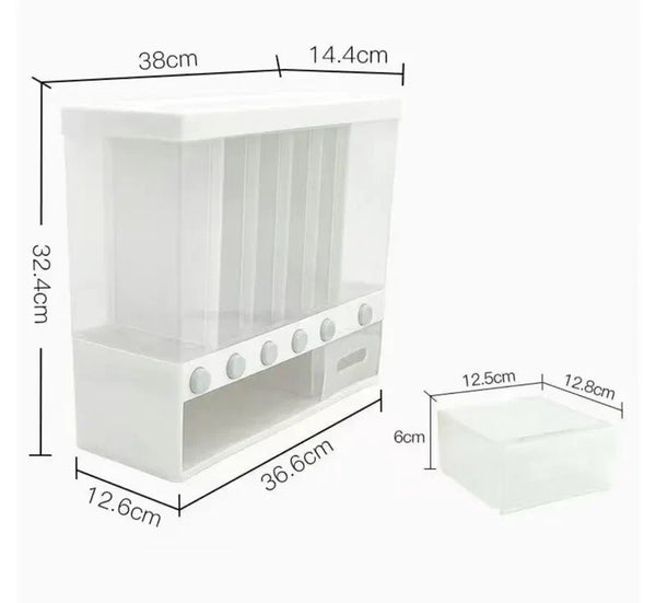 Hanif Trades Rice Grain Beans Dispenser 6 Girds Pest-Proof Rack Sealed Food Storage Box for Kitchen and Home Kitchen Dispenser