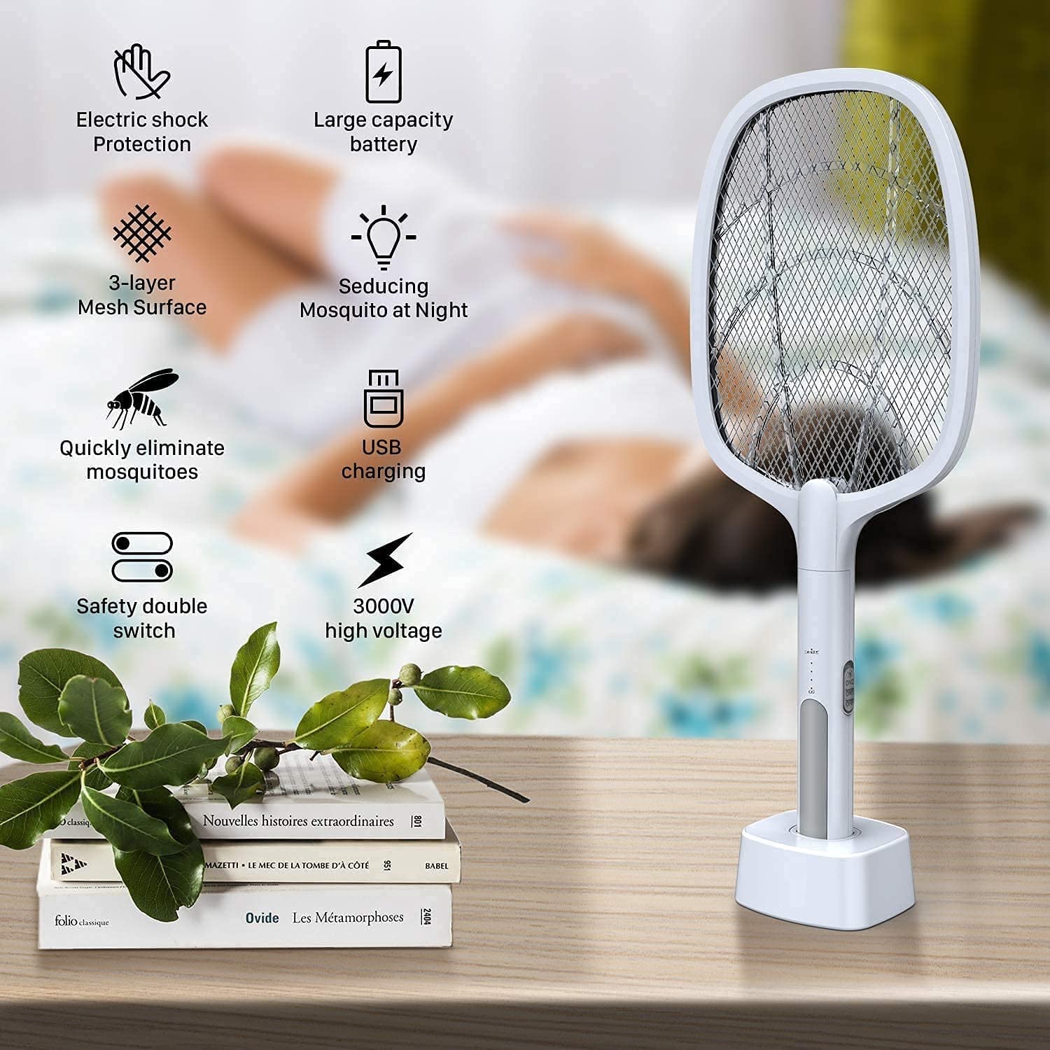 Rechargeable Handheld Electric Fly Swatter Mosquito Killer Racket