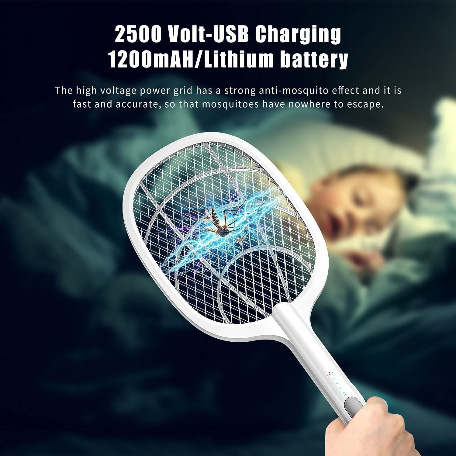 Rechargeable Handheld Electric Fly Swatter Mosquito Killer Racket