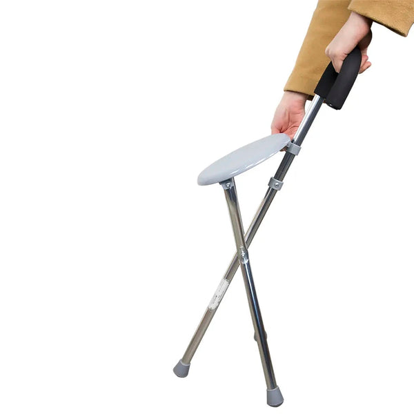 Adjustable Folding Cane with Seat Large Capacity Lightweight Crutch Chair Stool