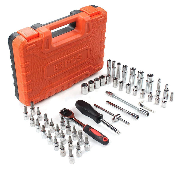 53pcs Heavy Duty Car Ratchet Wrench Socket Set with Plastic Box