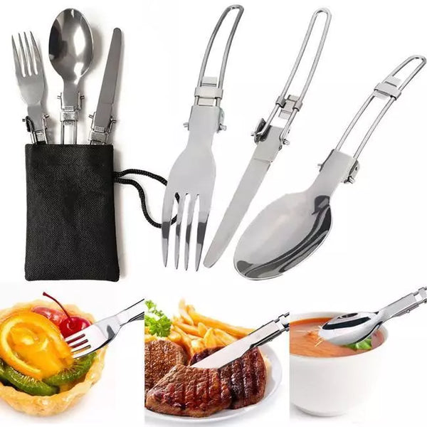 3Pcs Camping Hiking Picnic Foldable Cutlery Set