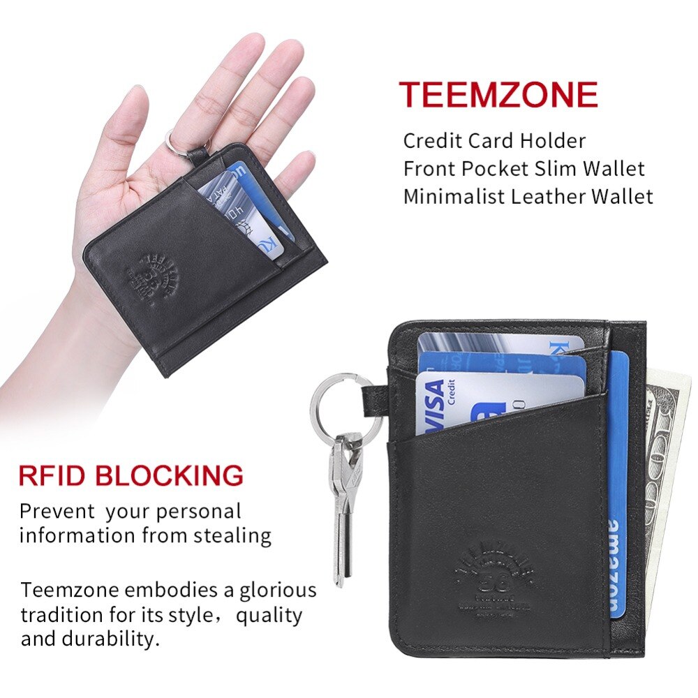 Teemzone Genuine Leather Slim Card Holder Coin Zipper (3980)