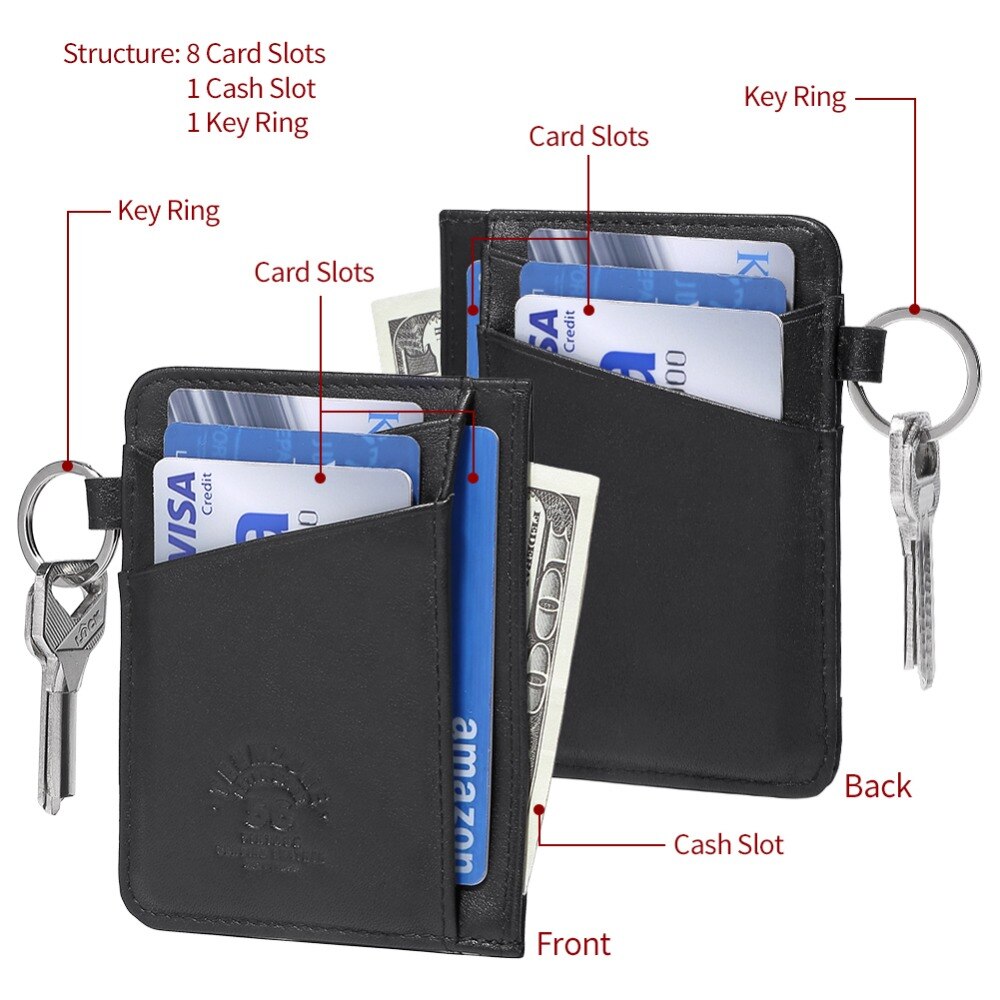 Teemzone Genuine Leather Slim Card Holder Coin Zipper (3980)